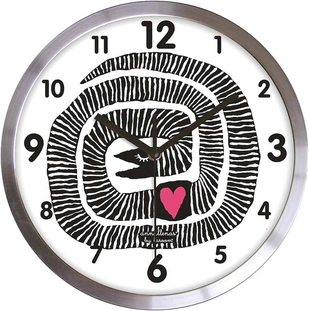 laroom 12307 – Satin Stainless Steel Snake Wall Clock, Black and White