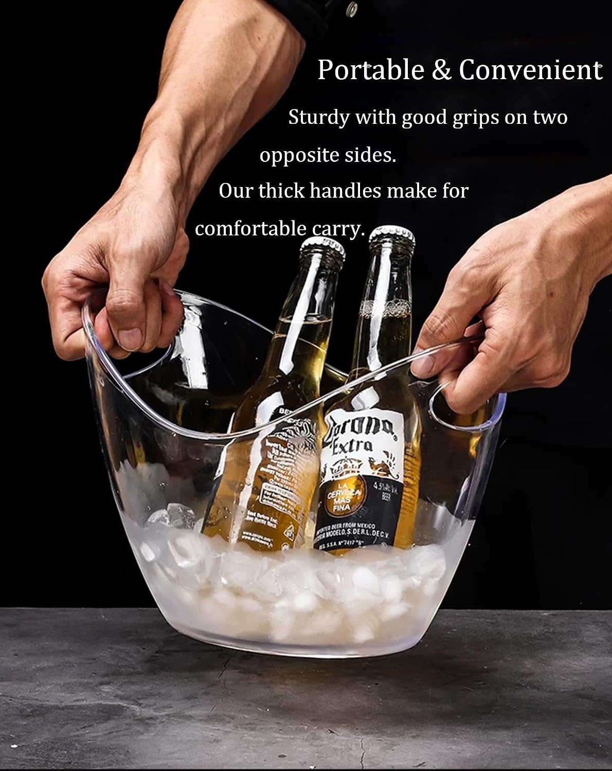 Ice Buckets For Parties Acrylic Transparent Beverage Bucket ，27.1oz (8L) Thick Clear Beverage Tubs With Handle, good For Wine, Champagne ﻿(Red)