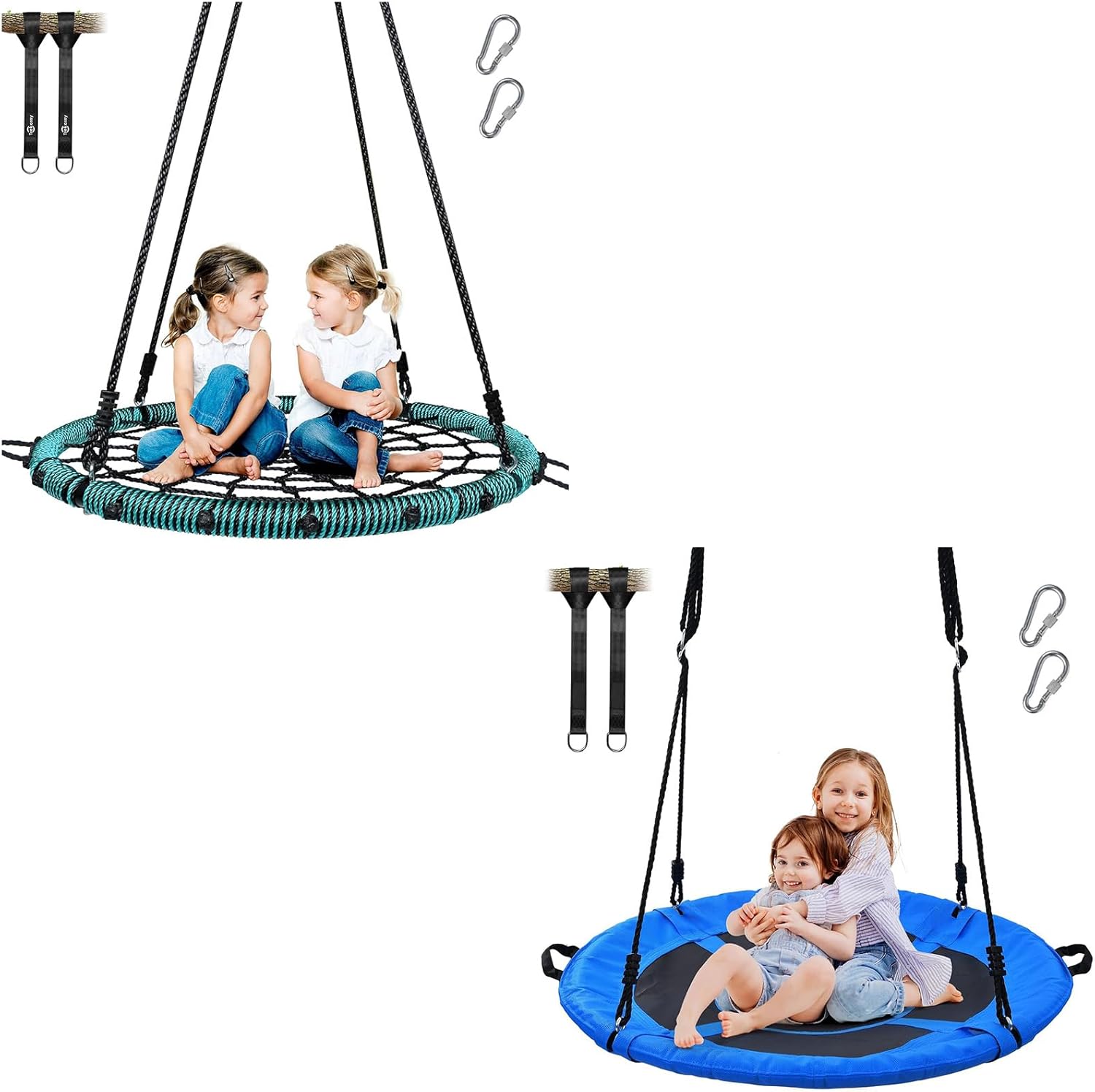 Trekassy 750lbs 40" Spider Web Saucer Tree Swing for Kids Adults + 700lbs 40" Saucer Tree Swing Outdoor Net Swing Textilene with 2pcs Tree Hanging Straps