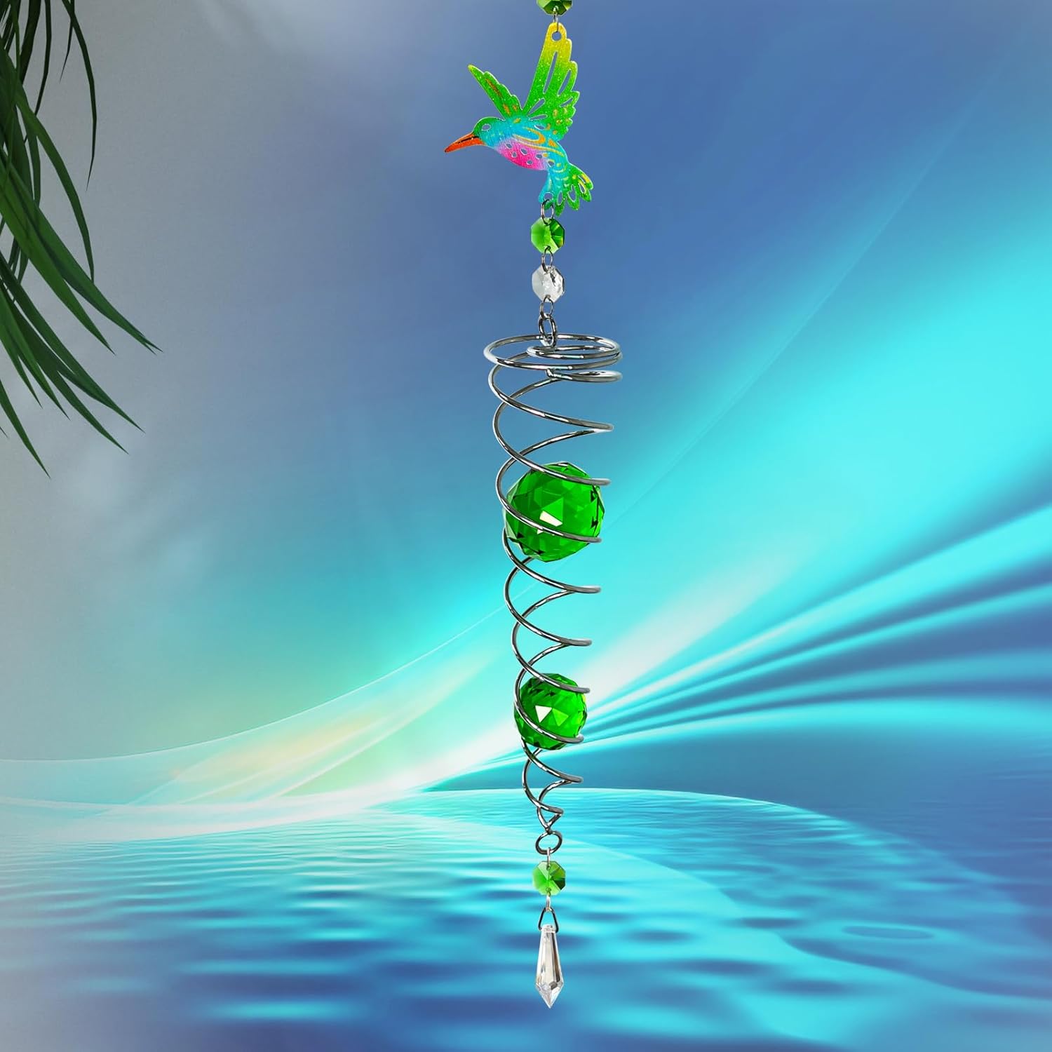 FONMY Hummingbird Gazing Ball Spiral Wind Spinner Sun
