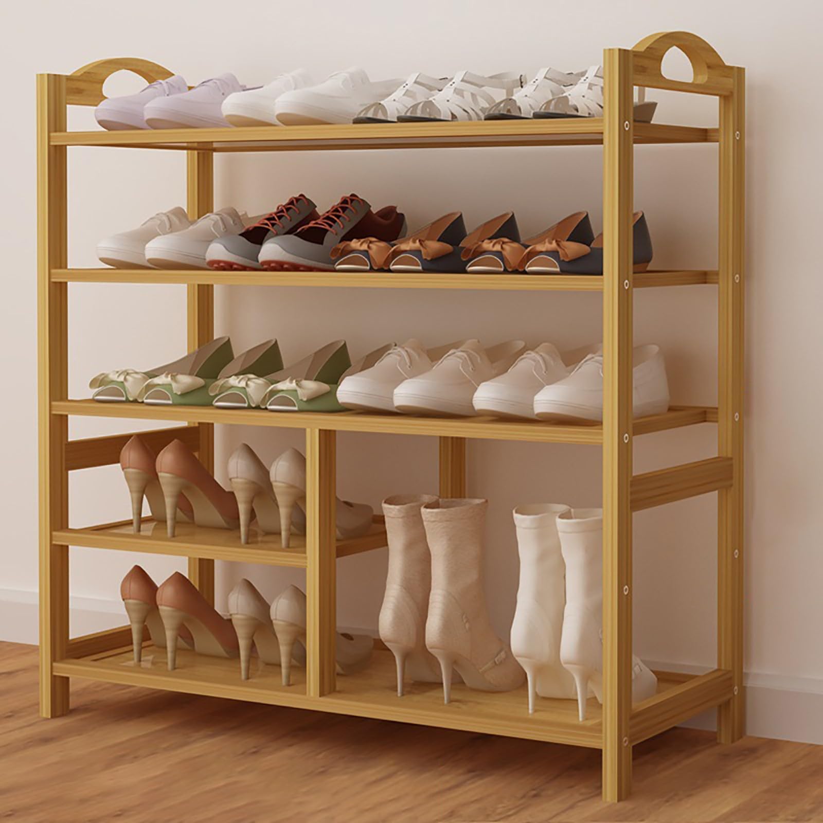 Étagère à chaussures étroite en bambou : meuble de rangement compact