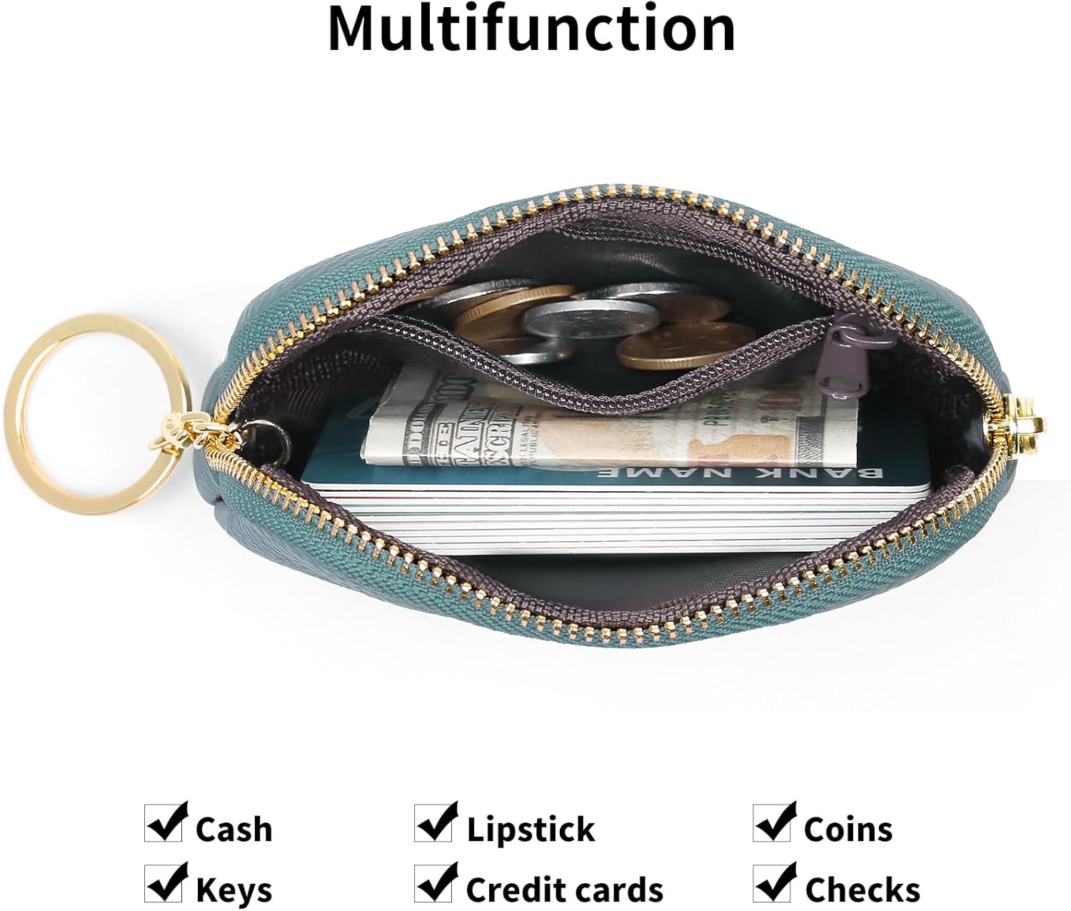 SENDEFN Mini Coin Purse Soft Leather Small Coin Pouch Purses Women Zipper Pocket with Key Ring - Image 2