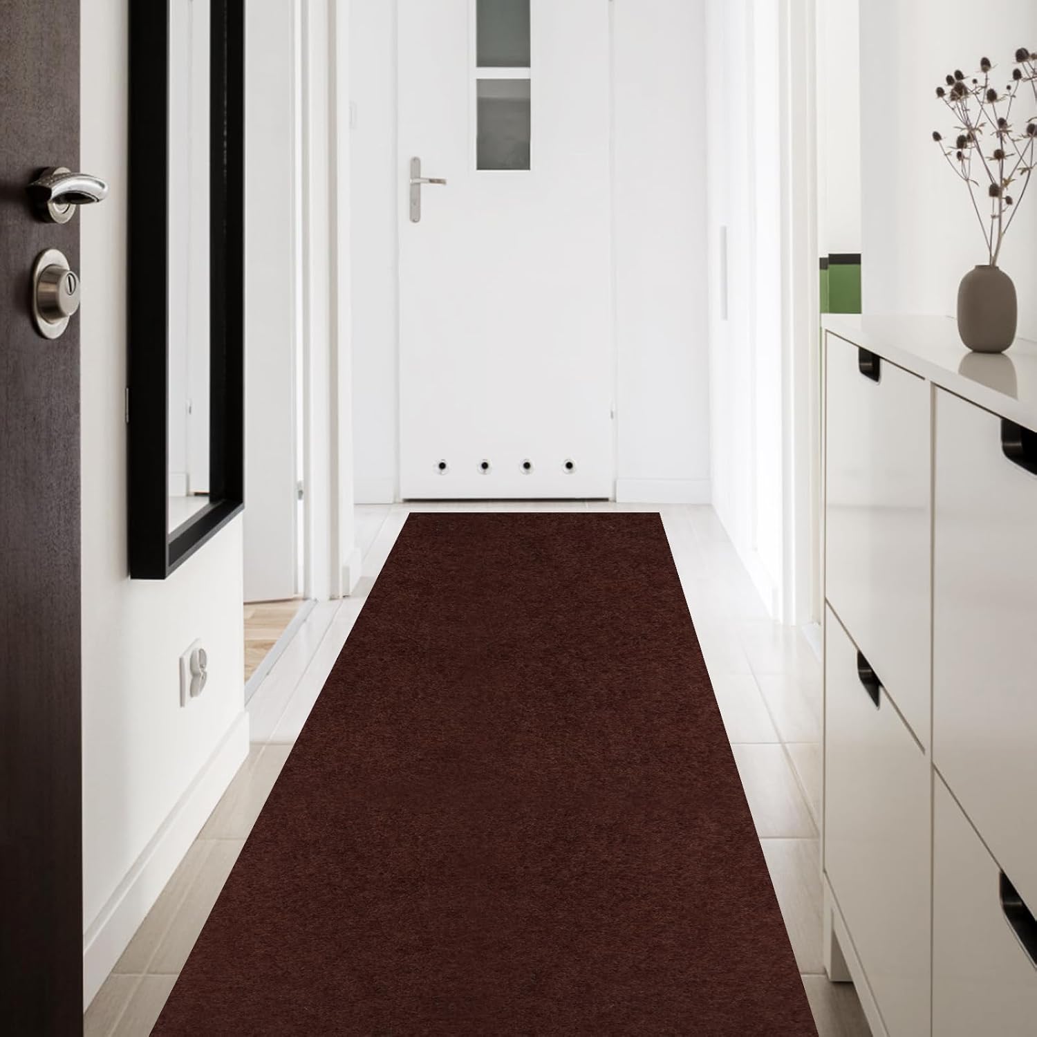 Custom Size Runner Rug 3' x 40' Rubber Backing Non-Slip for Hallway Entryway Laundry Stair Bathroom Kitchen Indoor Outdoor Area Rug Carpet, Brown