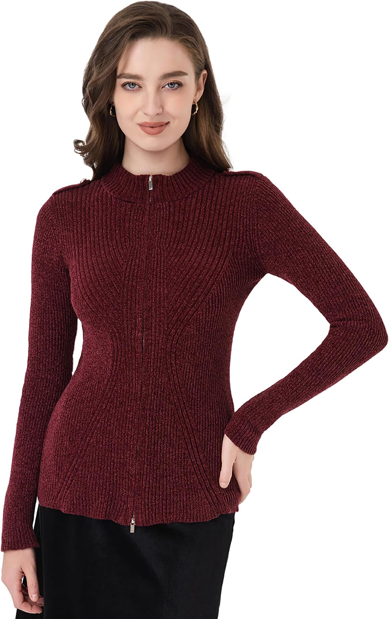 Women Zip Front Jacket Casual Lightweight Cardigan Zip Up Sweater Tops Long Sleeve Knitted Sweatshirts