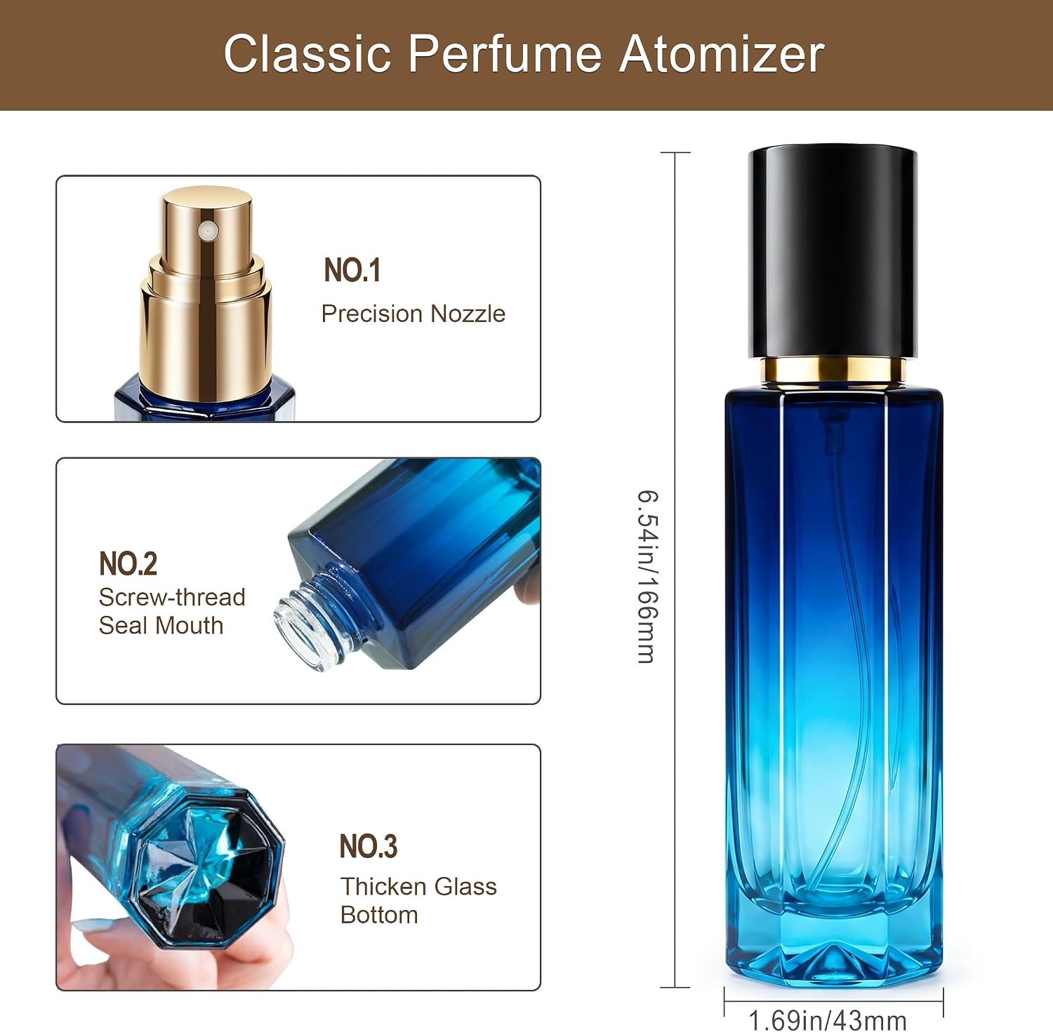 Black Glass Perfume Bottle Empty Refillable Cologne Sprayer with Upgraded Fine Mist Atomizer, Portable Travel Spray Container with 3 Easy-Fill Transfer Tools for Fragrance Essential Oils (100, ml)