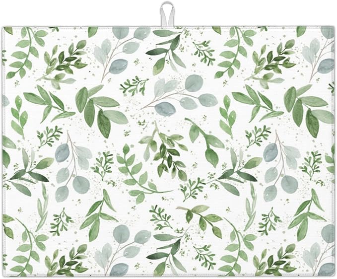 Sage Green Dish Drying Mat for Kitchen Counter Microfiber Absorbent, Spring Dish Draining Mat Aesthetics Kitchen Decor Extra Large 18"x24" (Green, 18x24in)