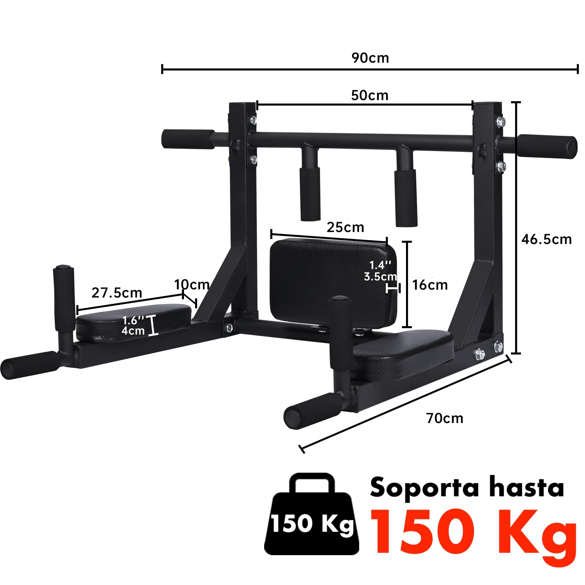 Barra dominadas pared entrenamiento en casa. Doble. Con Gancho para saco boxeo para gomas de entrenamiento. Múltiples agarres. Pull up, dorsales, espalda. Crossfit. Hasta 150kg. Tornillos incluidos..