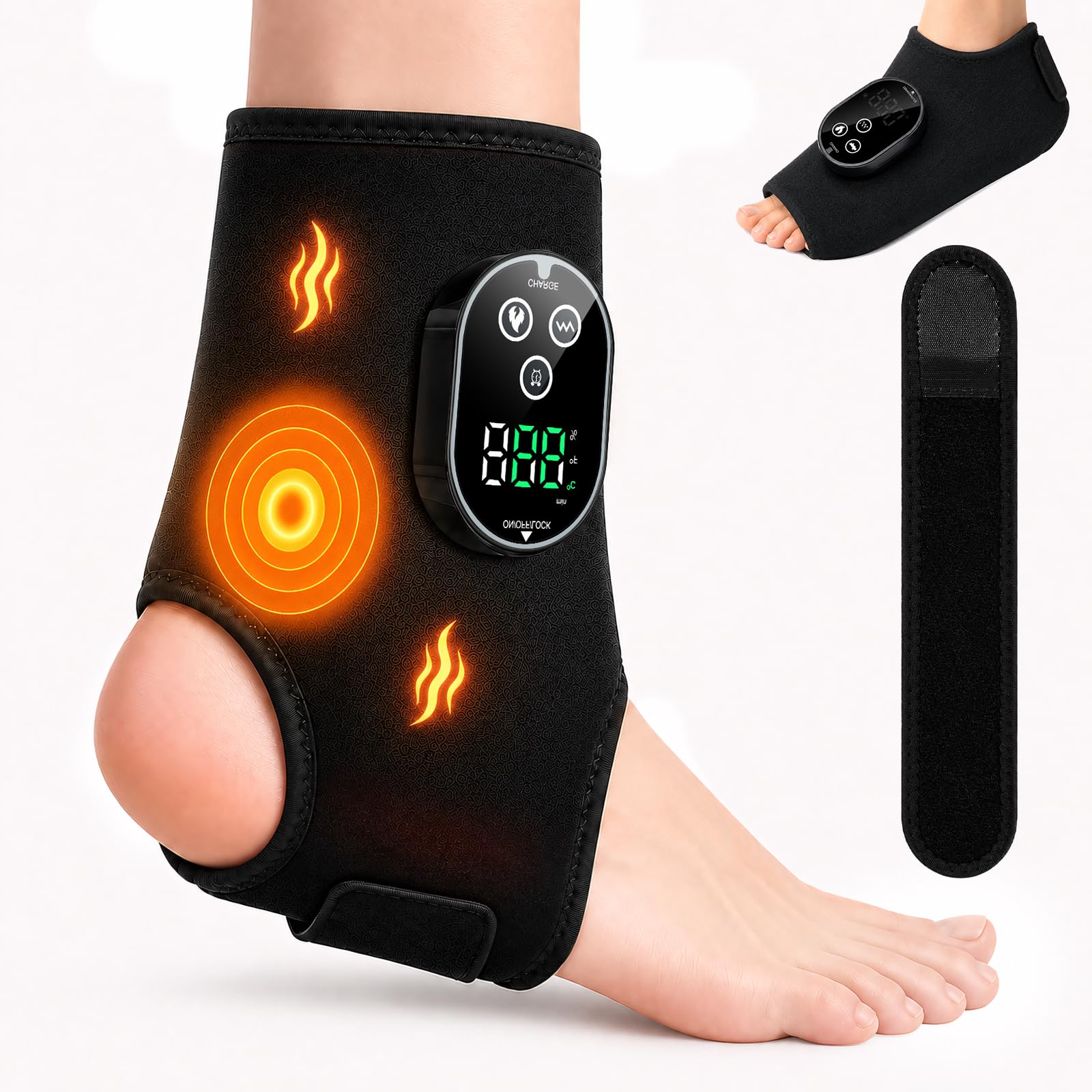 Kabelloses beheiztes Fußmassagegerät mit Vibration für Mehrpunktentlastung, 6 Wärme- & 3 Vibrationsmodi, wiederaufladbares Heizkissen für Füße, Knöchel, Waden - Vielseitig für Zuhause, Büro