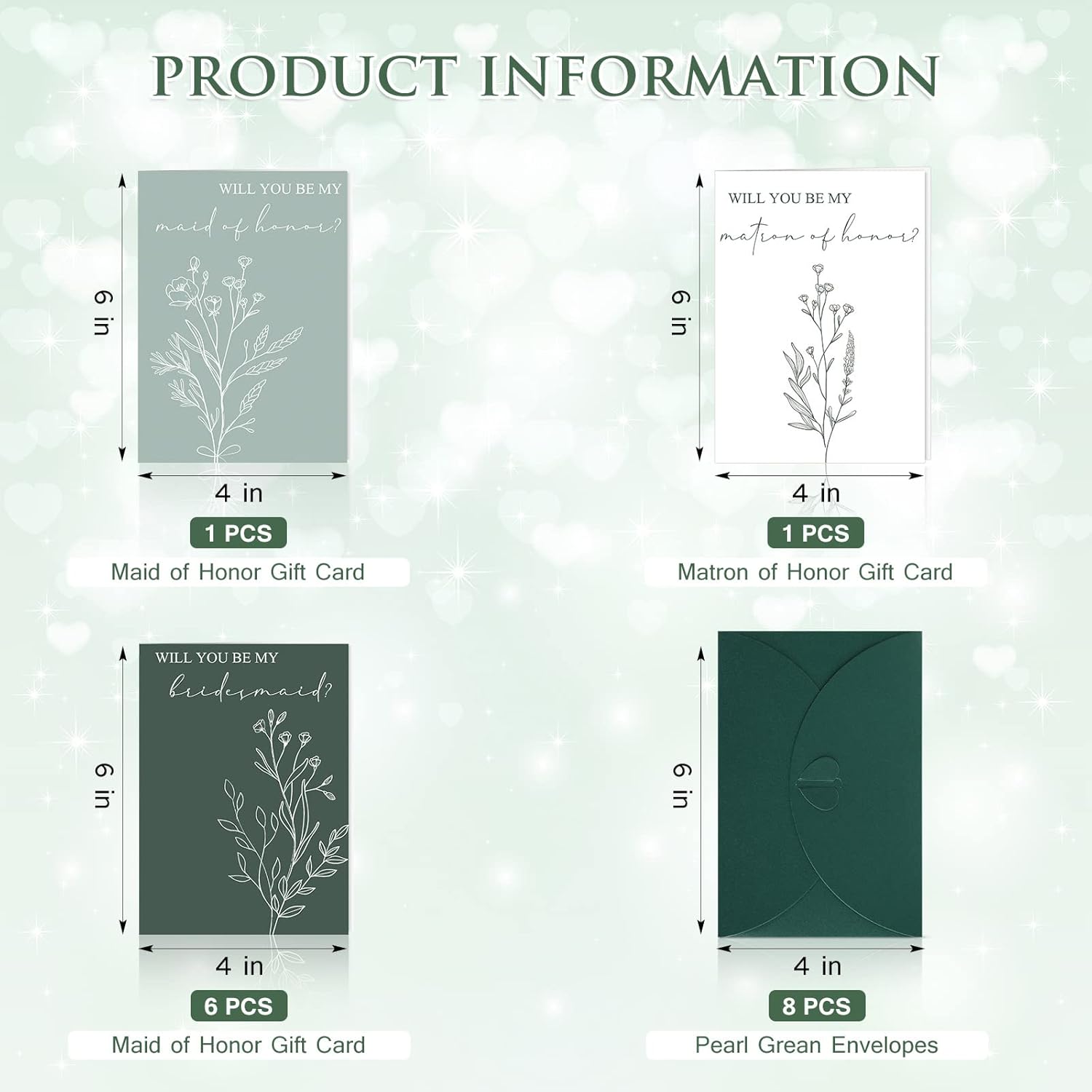 Spakon 16 Pcs Bridesmaid Proposal Cards with Envelopes 6 Will You Be My Bridesmaid 1 Maid of Honor 1 Matron of Honor Watercolor Greenery Floral Bridal Gift for Wedding Bridal Shower(Leaves, Flowers)