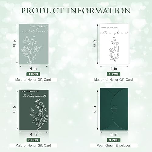 Miniatura 2 de Spakon 16 tarjetas de dama de honor con sobres, acuarela vegetación floral, propuesta nupcial de dama de honor, matrona de honor, regalo invitado