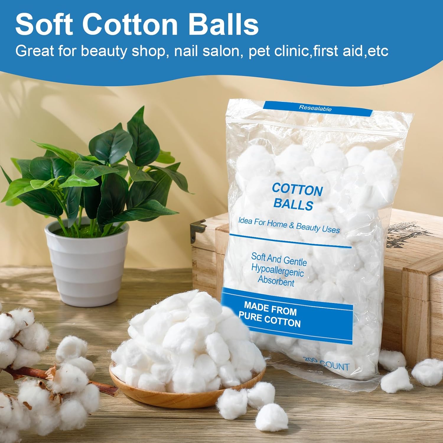3000 Pcs Soft Cotton Ball Bulk Organic Medium Cotton Ball for Absorbent Multipurpose Pure Nail Polish Remover Makeup Removal First Aid Face Crafting Cleaning Skin Applying Lotion