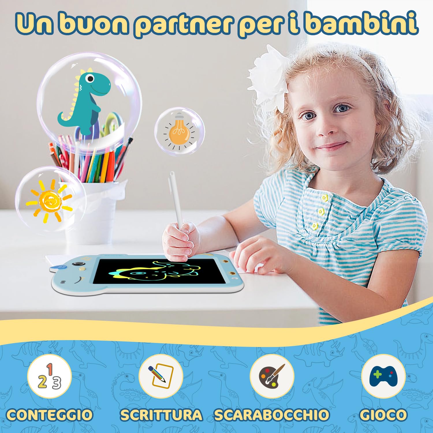 Tavoletta da Scrittura LCD, Electight Tavoletta da Scrittura con Schermo a Colorato per Bambini 3 4 5 6 7 Anni, Giocattoli Educativi per Bambini, Regali di Compleanno per Ragazzi e Ragazze, Blu - 3