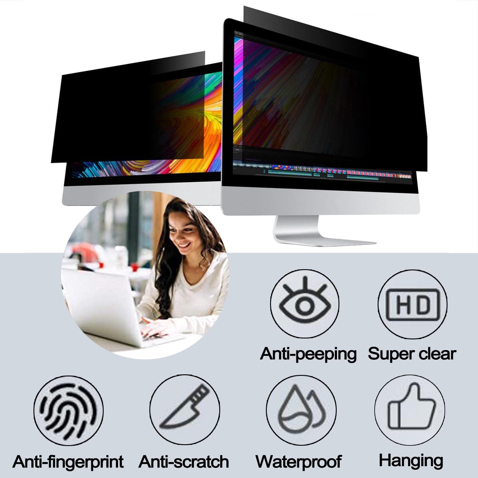 LIGUOYI Premium Filtro De Privacidad, Antis-arañazos Filtro De Pantalla, Antis Luz Azul, Antis UV, Antis-Reflejos Protector De Pantalla, Universasl para Monitor, Fácil De Instalar Y Retirar