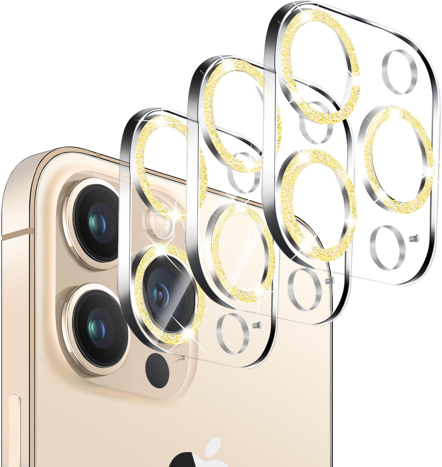 3 Pack Dengduoduo Tempered Glass Camera Lens Protector for iPhone 13 Pro 6.1" & iPhone 13 Pro Max 6.7", Glitter Diamond Sparkle Bling, Ultra HD, 9H Hardness, Anti-Scratch, Case Friendly, Easy to Install [No Affect on Night Shots]