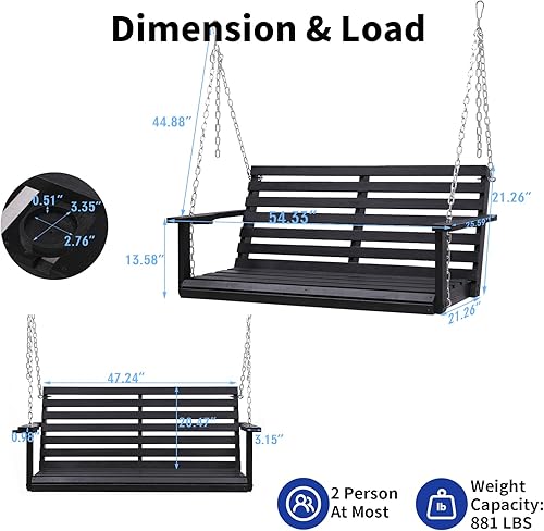 Miniatura 9 de Columpio de madera para porche con soporte para tazas, banco de columpio de patio al aire libre para patio y jardín, columpio de porche mejorado de