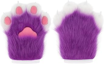 Faux Fur Plush Furry Cat Claw Gloves Fursuit Animal Fox Paws Mittens Halloween Cosplay Costume Accessories for Adult