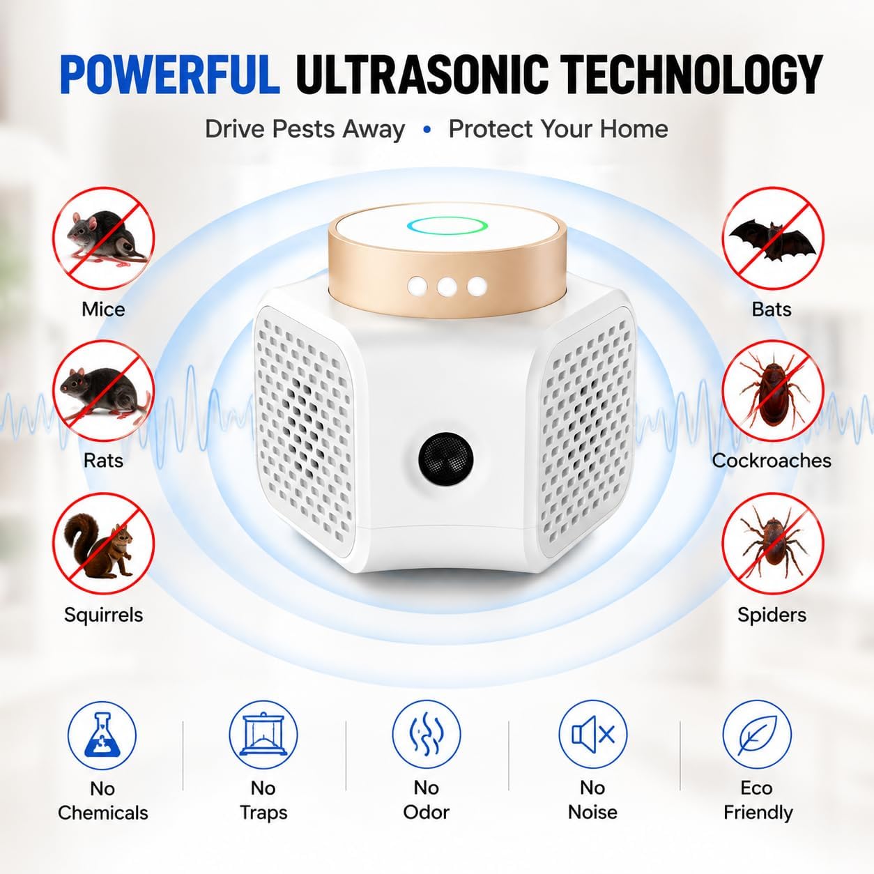 Ultrasonic Pest Repeller Indoor, Mouse Rodent bat Control, 4 Modes image 2