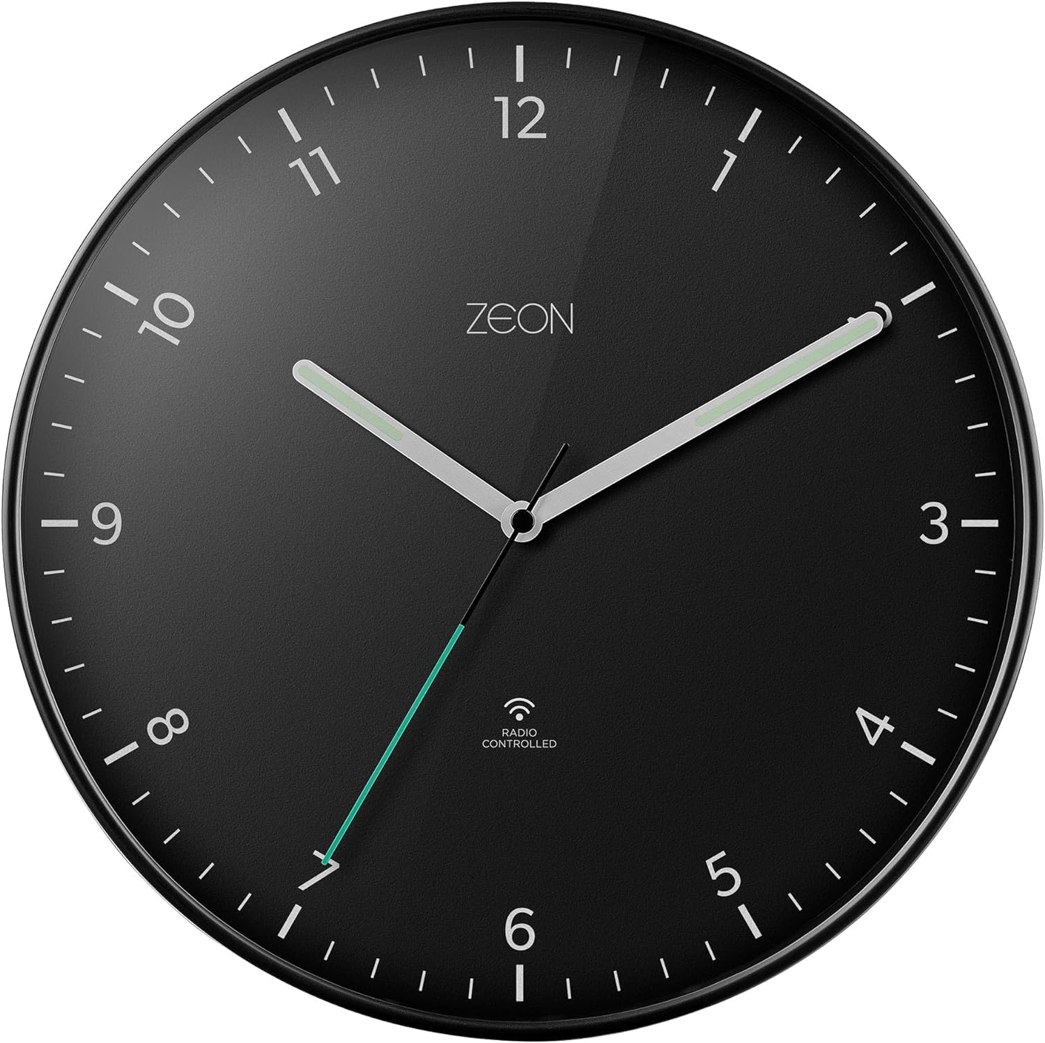 Zeon Black Round Radio Controlled Analogue Wall Clock For Central European Time Zone (Dcf/Gmt+1), Easy To Read Wall Clock For Living Room, Kitchen, Bedroom & Office, 30Cm Diameter, Ce4553-Dcf