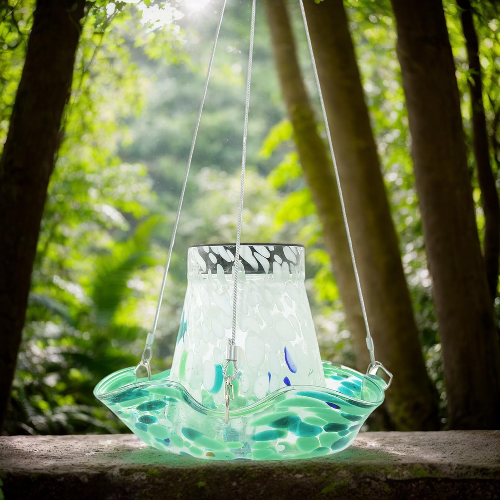 Bebederos para Colibríes Exteriores Solar De Vidrio para Jardín | Fuente Para Aves Antifugas Con Vidrieras y Accesorios De Alimentación Con Decoración Solar Para Patio Terraza Jardín