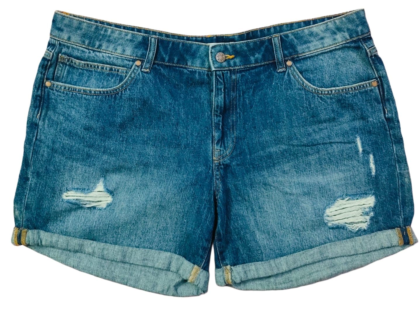 happening Plus Size Women Non Stretch Denim Shorts with Folded Bottom- Length 15.5" inch- Rugged- HIGH Rise- Classic Blue Color- Waist Size (4XL) 40 to (6XL) 44 inch-picture-31