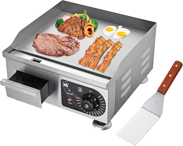 WeChef Commercial Electric Griddle 14" 1800W Countertop Griddle Flat Top Restaurant Grill Non-Stick Flat Temperature Control 122-572