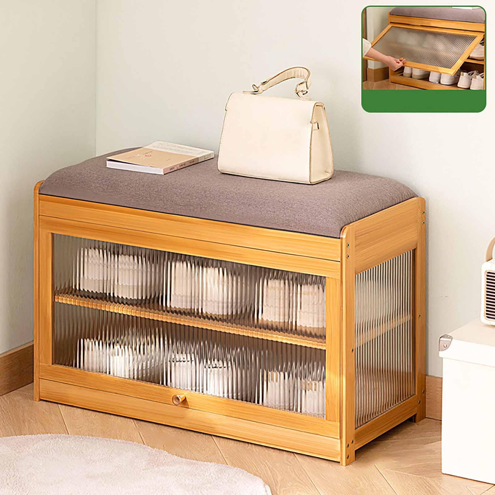 Meuble en bois élégant avec assise premium et coffre à chaussures discret