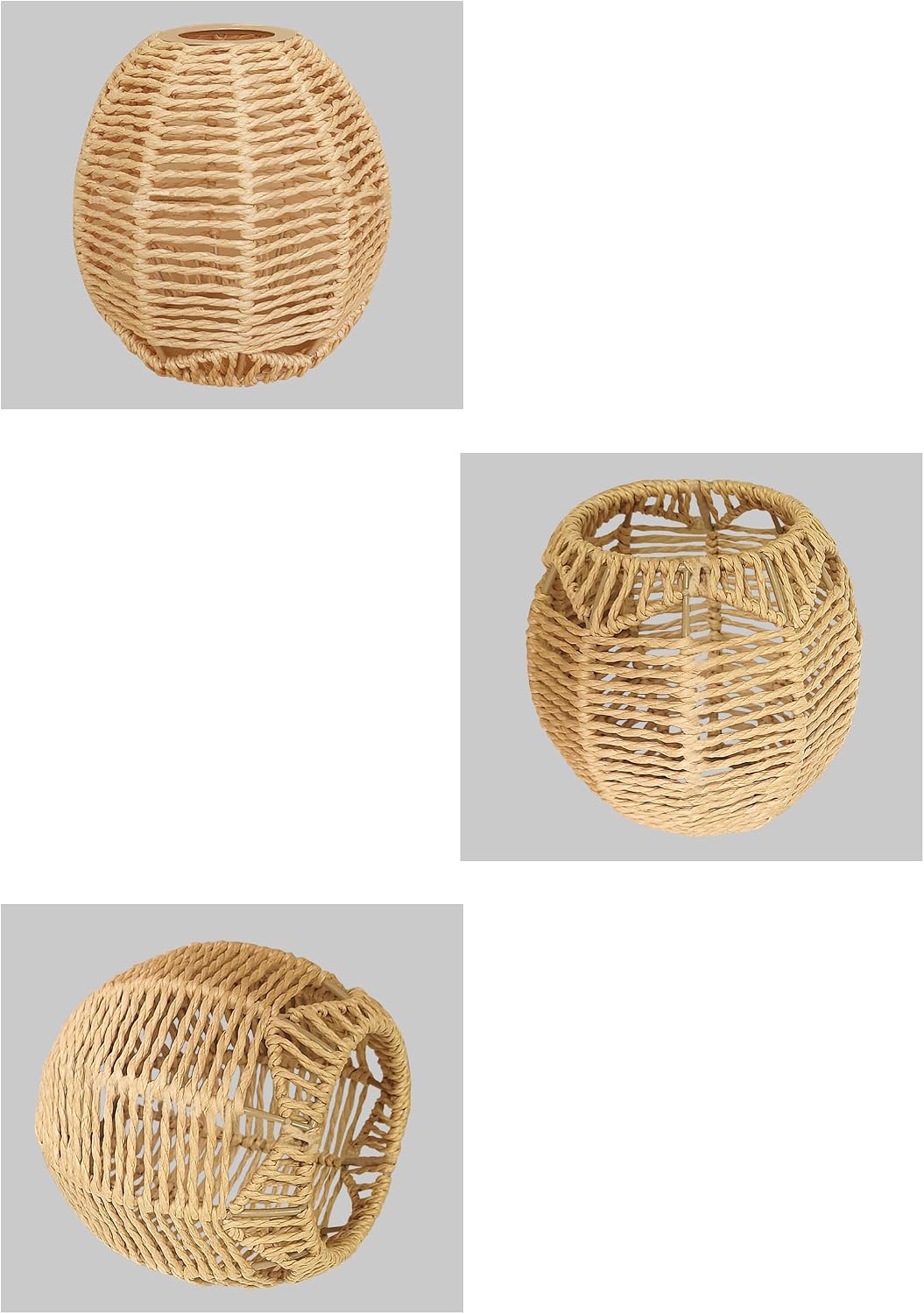 Industrial Vintage Lamp Shade Replacement, 5.9" Woven Natural Bohemian Hollow-Carved Designed White Rattan Oval Shape, DIY Torchiere Shade Decorative for Table Lamp Torchiere Wall Sconce