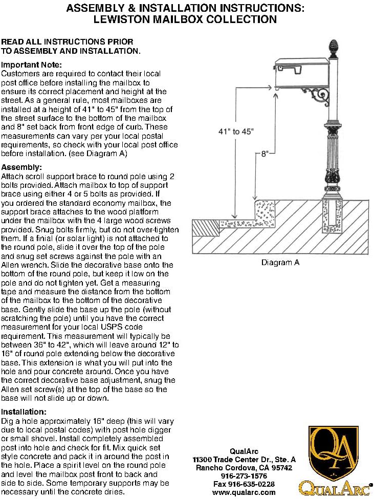Qualarc LMPST-E1-LKIT-801-WHT Lewiston Rust Free Cast Aluminum Locking Mailbox System with Economy Mailbox, Post, Decorative Horsehead Finial & Fluted Base, White