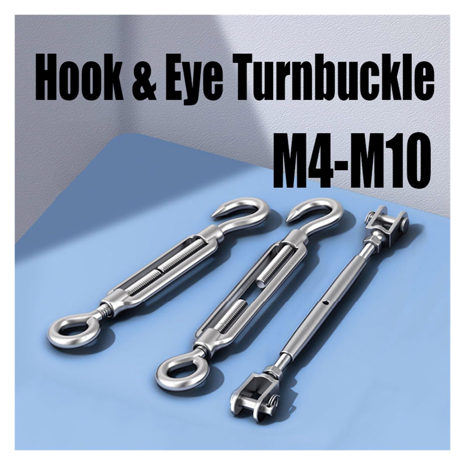 Tensor de alambre de tensor, tensor de alambre de cerca, tensor de cuerda, gancho y ojo de acero inoxidable 304 Tensor de cuerda de alambre Tensor Perno Gancho Aparejo Tornillo de ojo M5 M6 M8 M10 M12