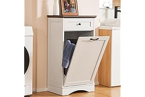 13 Gallon Freestanding Tilt Out Wood Laundry Hamper Cabinet with Hideaway Drawer