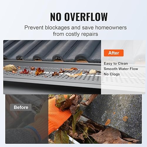 Miniatura 8 de VEVOR Protector de canalón, 6 pulgadas de ancho, filtro de hoja de aluminio, cubierta de canalón para bricolaje, 52 piezas de 208 pies de longitud