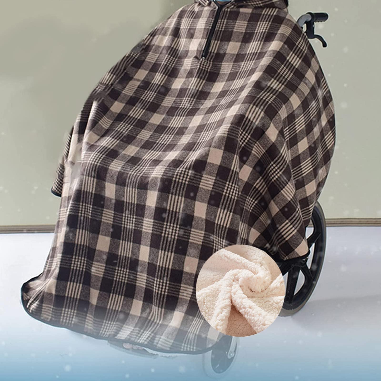 Manta térmica para Silla de Ruedas con Capucha, Manta Polar Gruesa para Exteriores, para sillas de Ruedas manuales y eléctricas, Suministros para el Cuidado de Personas Mayores.