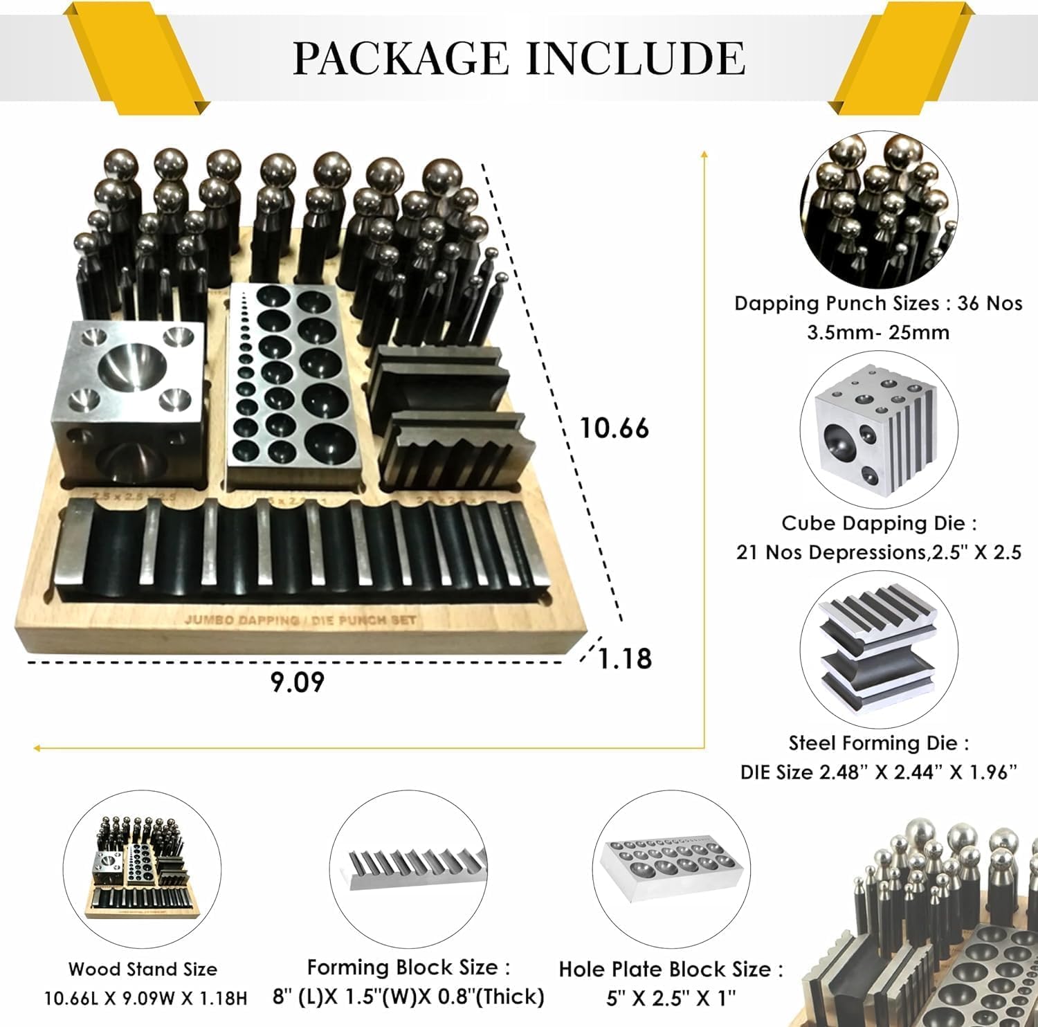 SIMOND STORE 41 PC Doming Block and Punch Set, Designer Metal Forming Tool Kit with Wooden Base for Metal Forming, Jewelry Designing, Coin Making for GoldSmitthing, SilverSmitthing