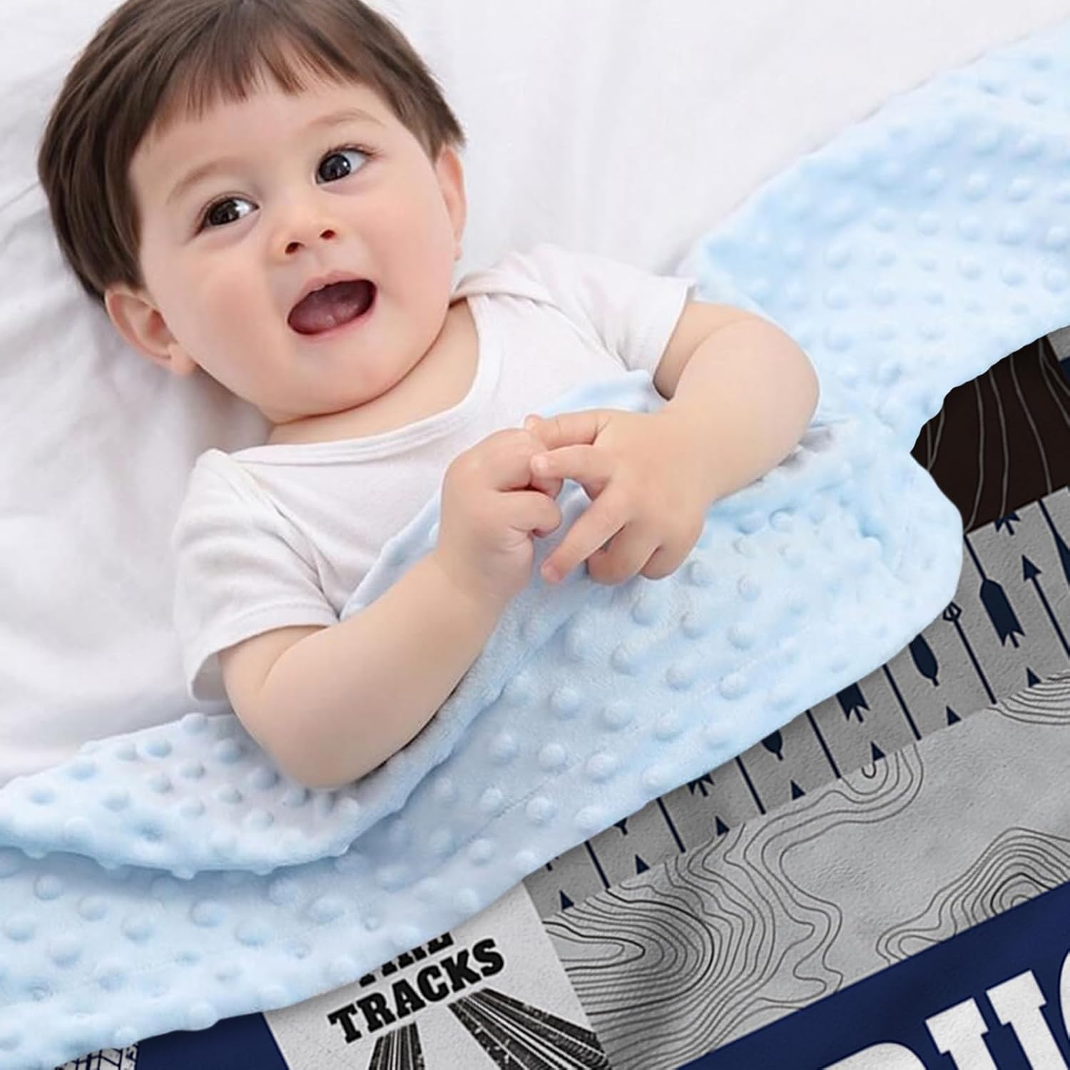 Personalized Baby Blanket for Boys, Personalized Baby Gifts, Custom Name Baby Blanket, Gray Blue Plush and Cozy Blanket with Off-road Car Design, Baby Gifts for Newborn, Baby Boys Newborn Essentials