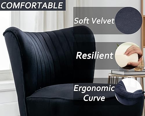 Miniatura 3 de Janoray Juego de 2 sillas decorativas de terciopelo cómodas para sala de estar, sin brazos, silla lateral de mediados de siglo, silla de sofá