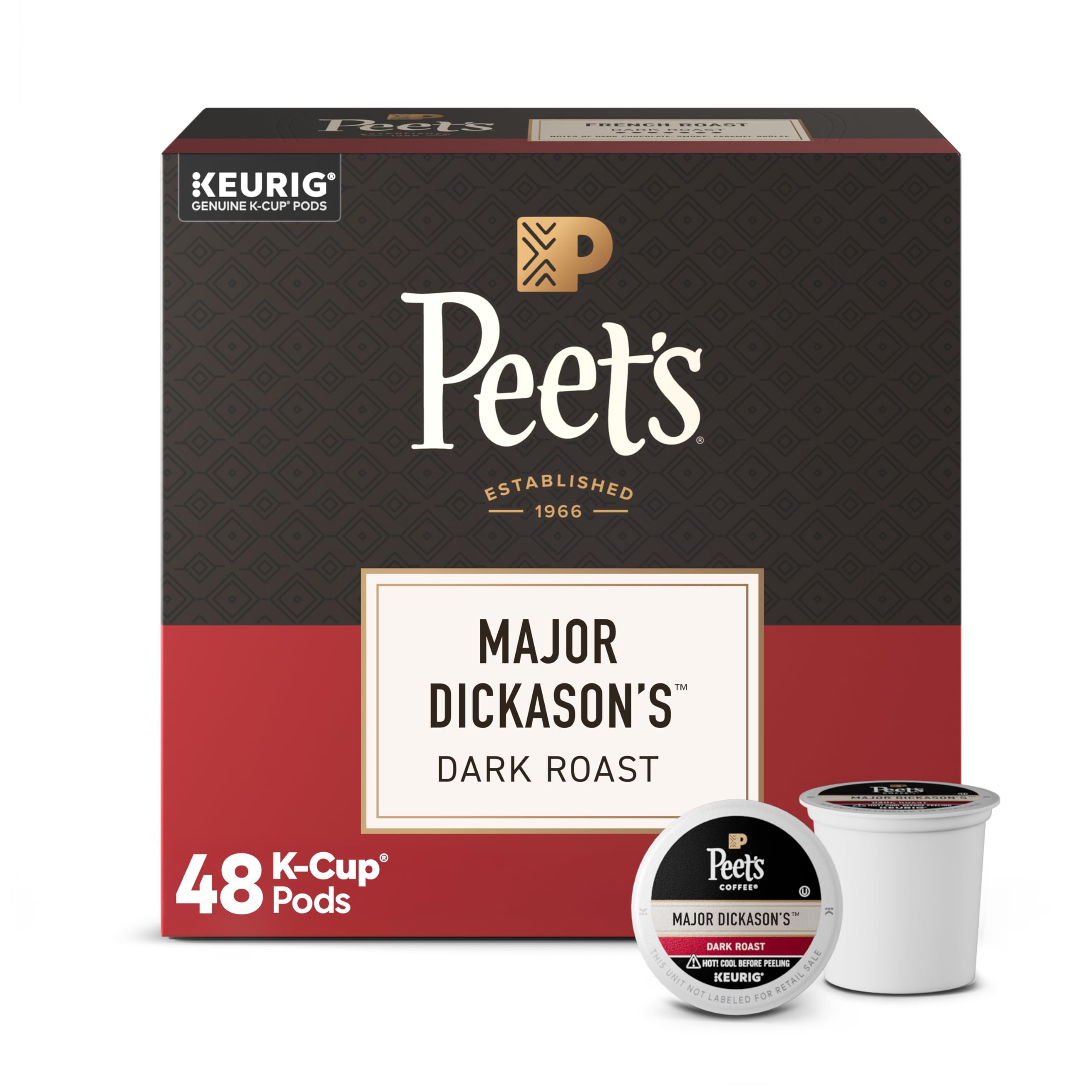 Peet's Coffee, Dark Roast Keurig K-Cup Pods, 100% Arabica Coffee - Major Dickason's Blend 48 Count (1 Box of 48 Pods)