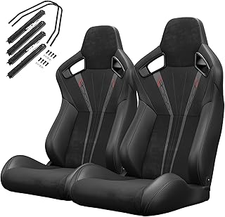 Pair of Universal Racing Seats, PVC Leather, Racing Bucket Seats with Dual Sliders, Reclinable for Driver and Passenger Side (VR005)