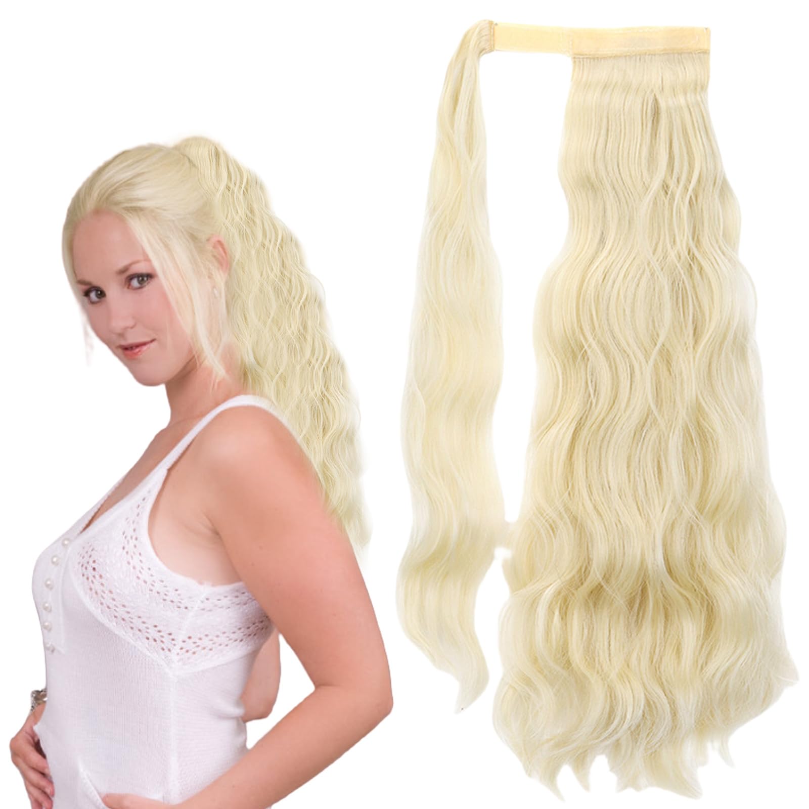 Blonde Hair Extensions Long Curly Wrap Around Ponytail Extensions Synthetic Hair Pieces for Women 2325, FH002325
