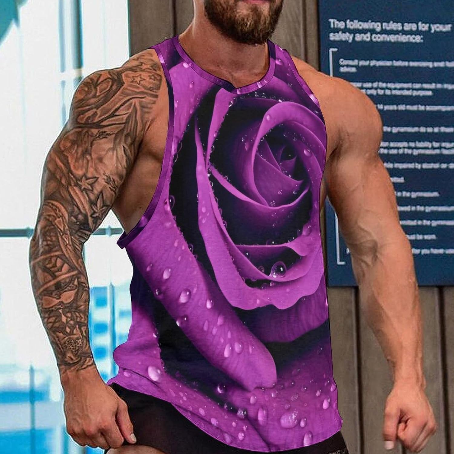 Big Valentine Rose Purple Men's Tank Tops Sleeveless Muscle Shirts for Men Lightweight Vest Crew Neck T-Shirts