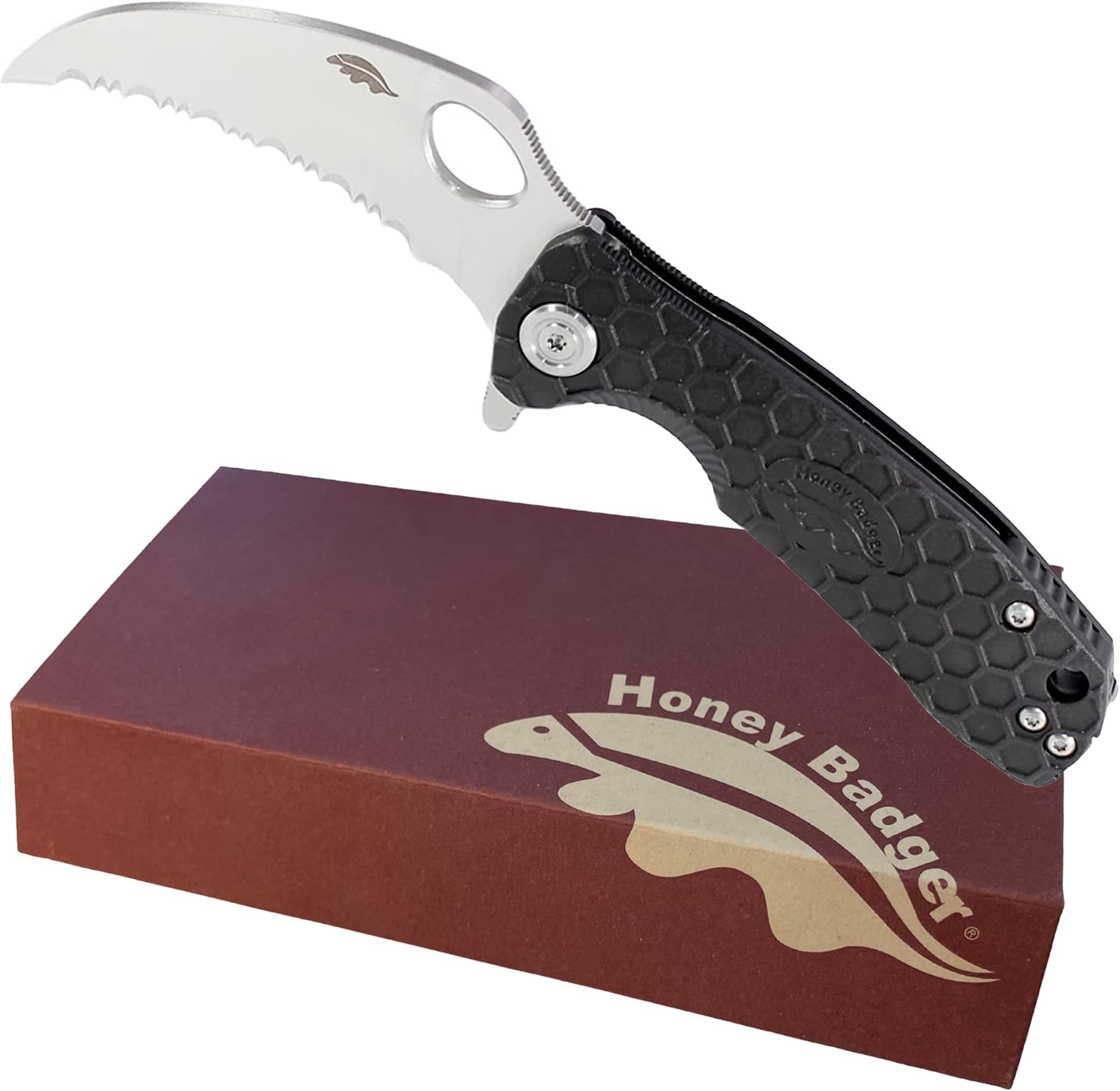 Honey Badger Serrated Edge Claw Folding Pocket Knife, Medium, Black