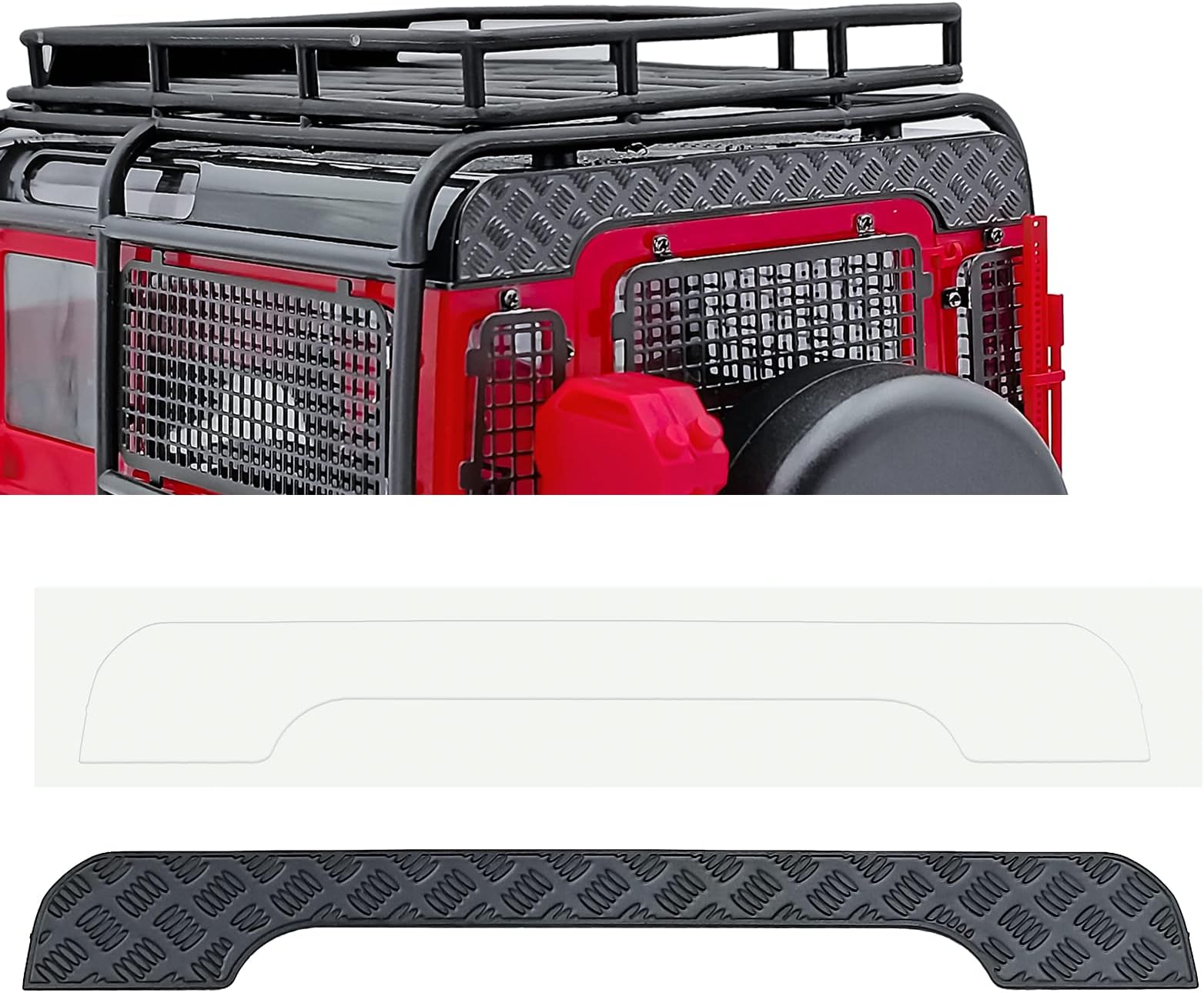 RC Stainless Steel Rear Body Upper Skid Plate Decorative Trim Panel Set for TRX4M Defender Upgrades 1/18 Scale RC Crawler