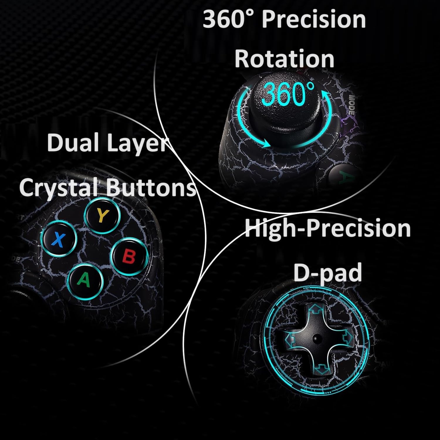 NBCP Light-Up Wireless Controller for PC - Black Crack Custom Design with RGB LED Lights, Turbo Function, Luminous Mode, Compatible with Windows 7/8/10/11 & Steam