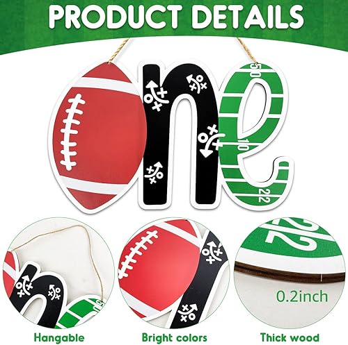 Miniatura 3 de Decoración de fiesta de fútbol de un cartel de madera con corte de campo de fútbol letra uno para niño y niña decoración de primer cumpleaños para