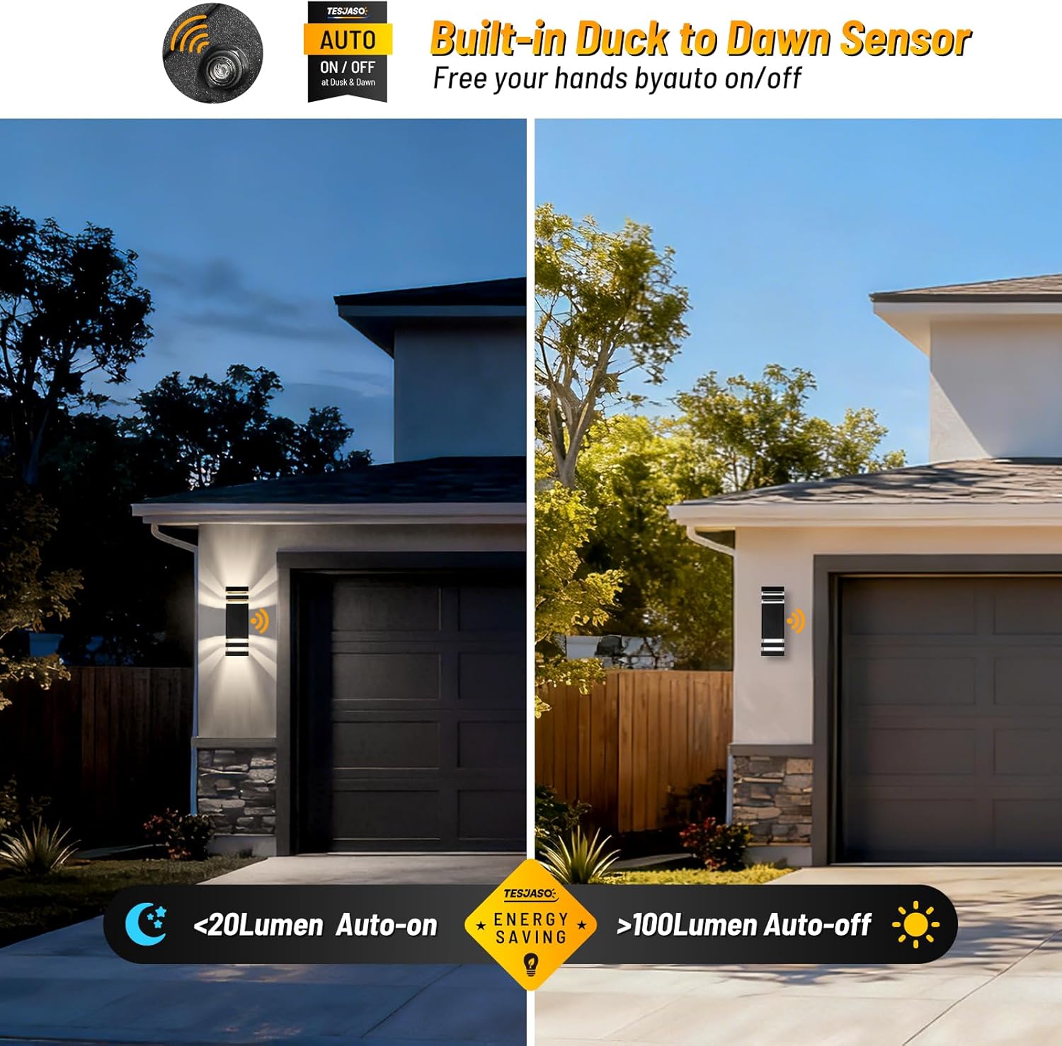 Outdoor Wall Lights 2-Pack – Modern Patio Wall Light Fixture, Dusk to Dawn Outside Lights for House, Up & Down Outdoor Sconce, Waterproof Outdoor Light Fixtures, Front Porch, Garage Lights