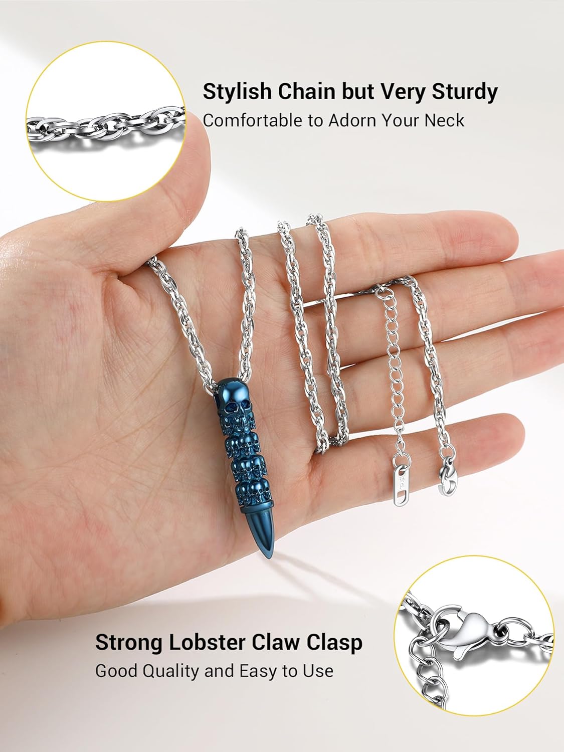 Skull Necklace for Men, Stainless Steel Skeleton Pendant Necklaces, Retro Hip Hop Punk Style, Gothic Halloween Jewelry, Come with Box - Image 4