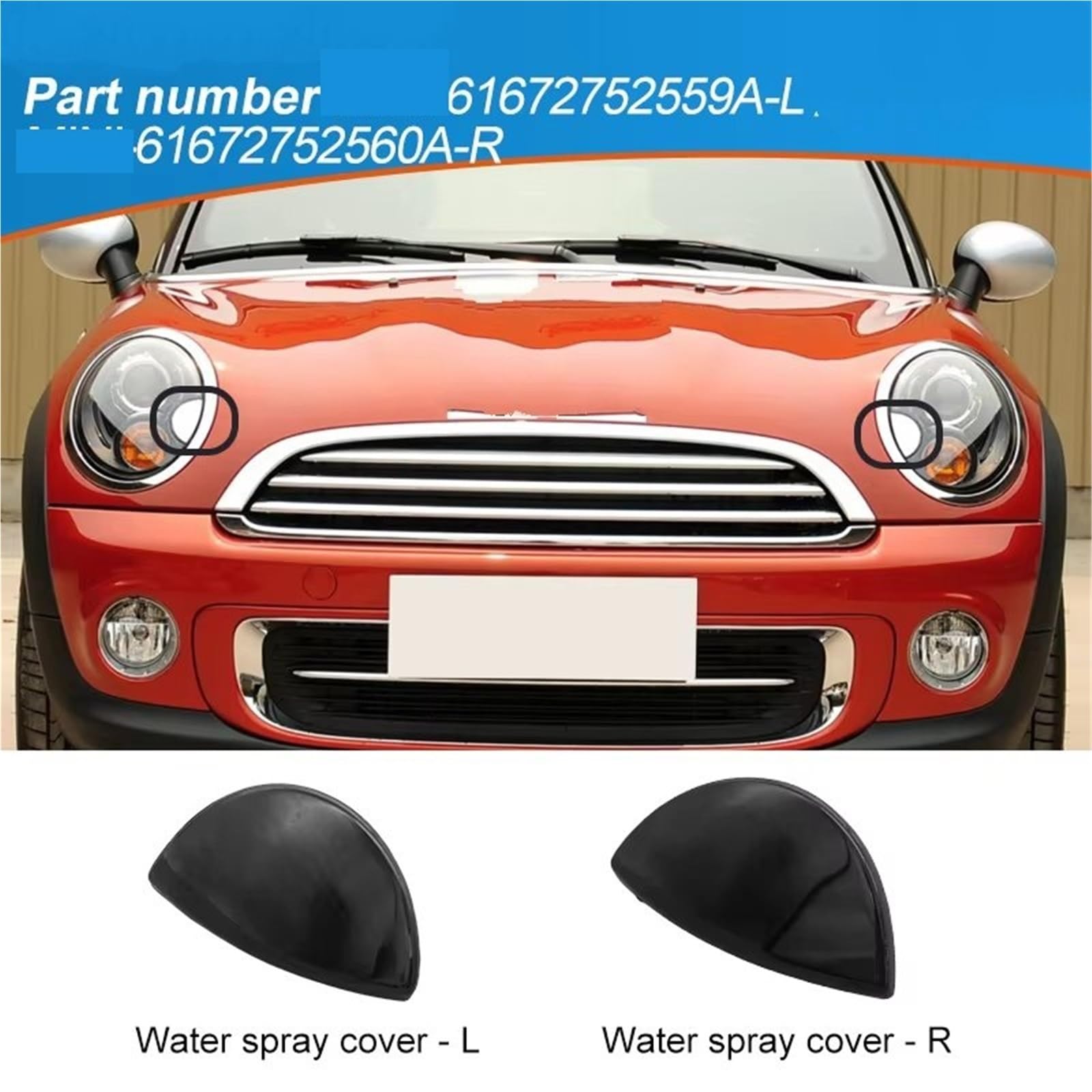Tapa Boquilla Faro Compatible Con Mini Para Cooper Para R55 R56 R57 R58 R59 61672752560A 61672752559A Cubierta Boquilla Lavaparabrisas Izquierdo Derecho Faro Automático