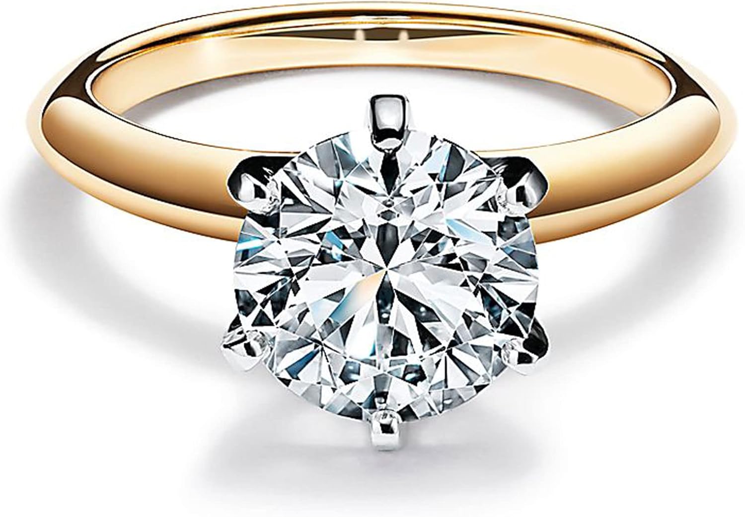 Large 4.00ct Solitaire 14K Solid Yellow And White Gold Round Cut Simulated Diamonds Engagement Ring Six Prongs Set Wedding Bridal