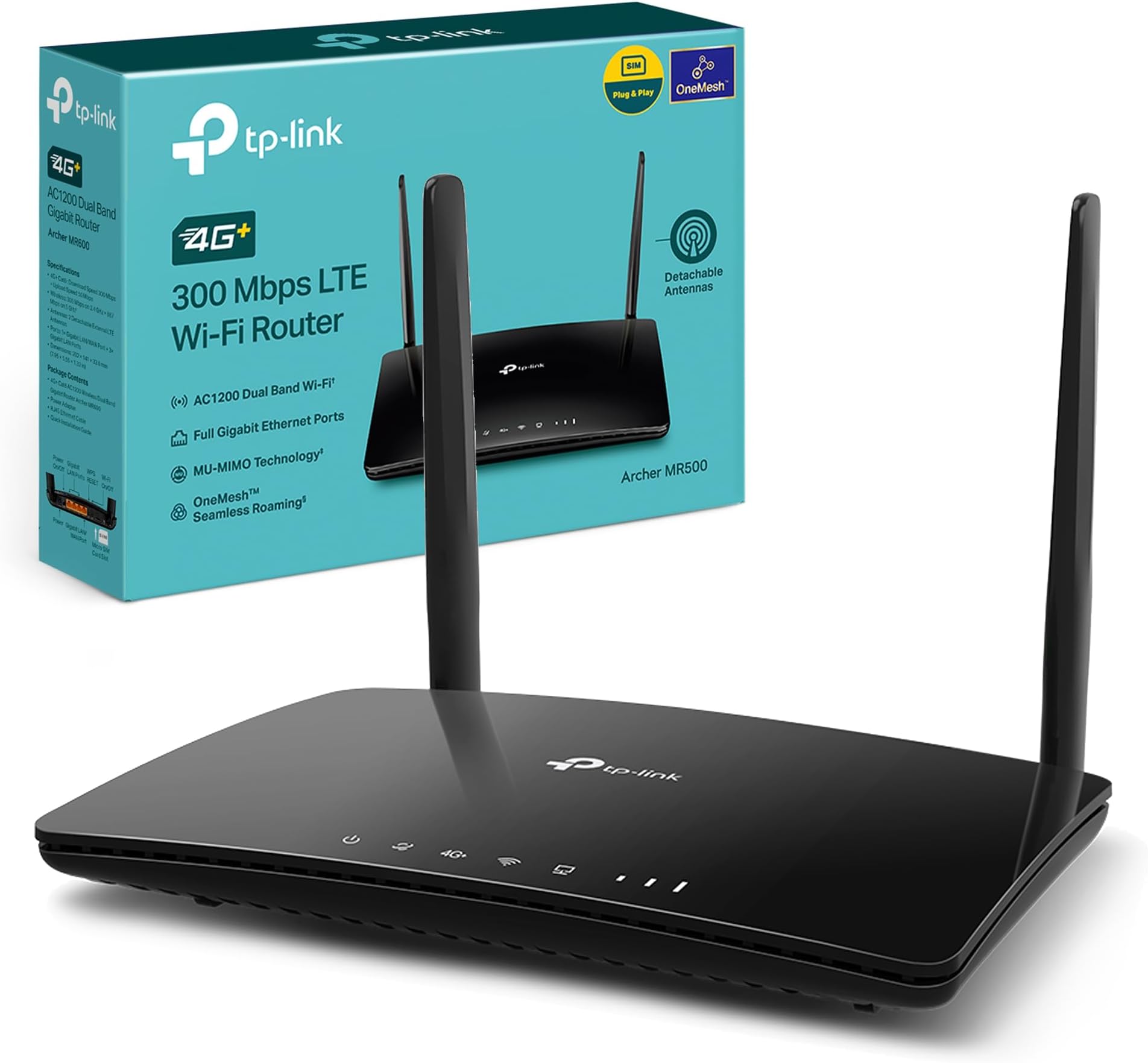 Archer MR500 AC1200 4G+ Cat6 WiFi Router with Sim Slot, Superfast 4G+ LTE Speed, External Antenna, MU-MIMO, Plug & Play