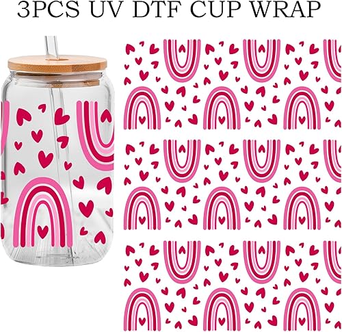 Miniatura 4 de Transferencia de vidrio UV DTF - Transferencia de papel de corazón arco iris para manualidades, calcomanía de San Valentín, calcomanía impermeable