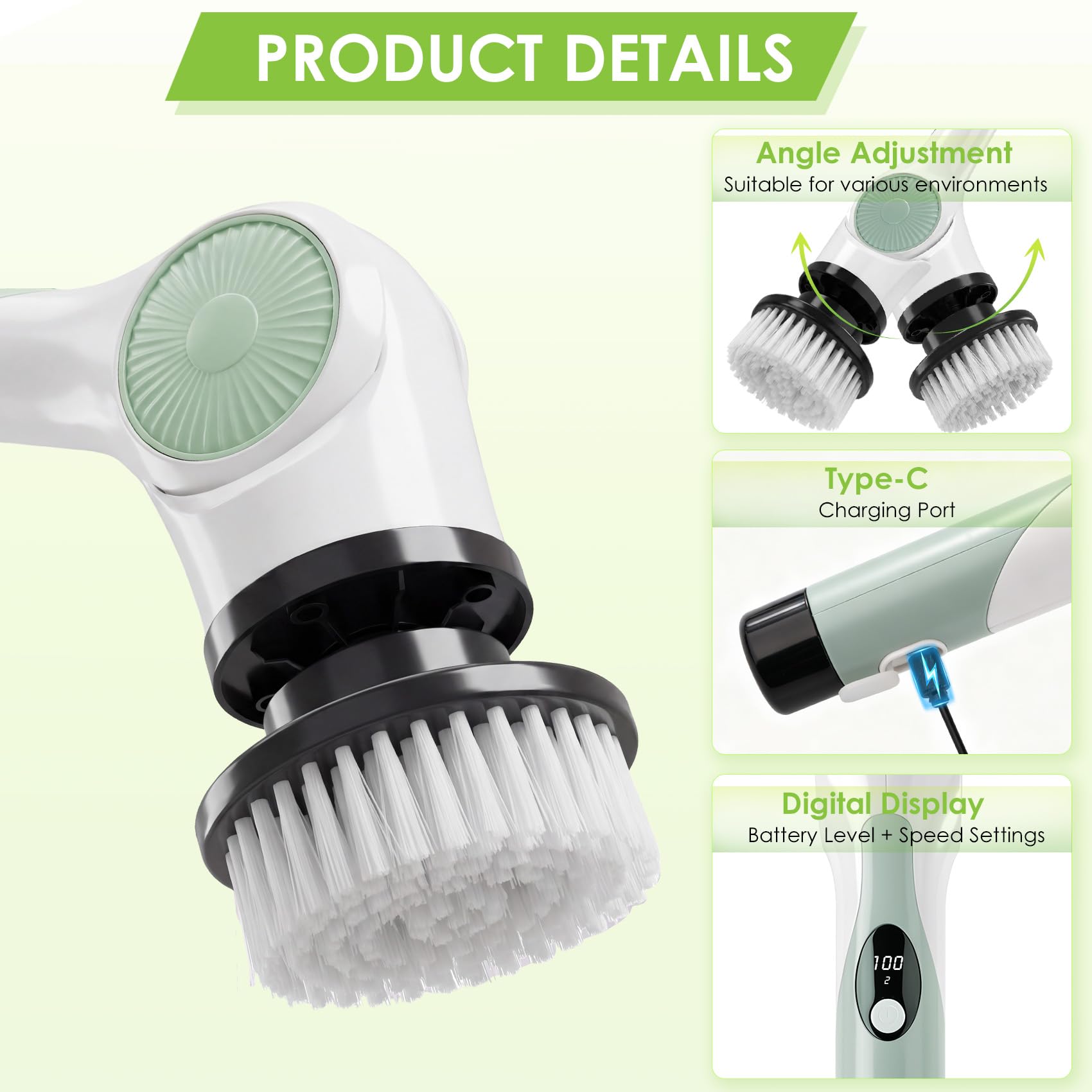 Cepillo Limpieza Electrico con 10 Cepillos Impermeable IPX7 3 Velocidades